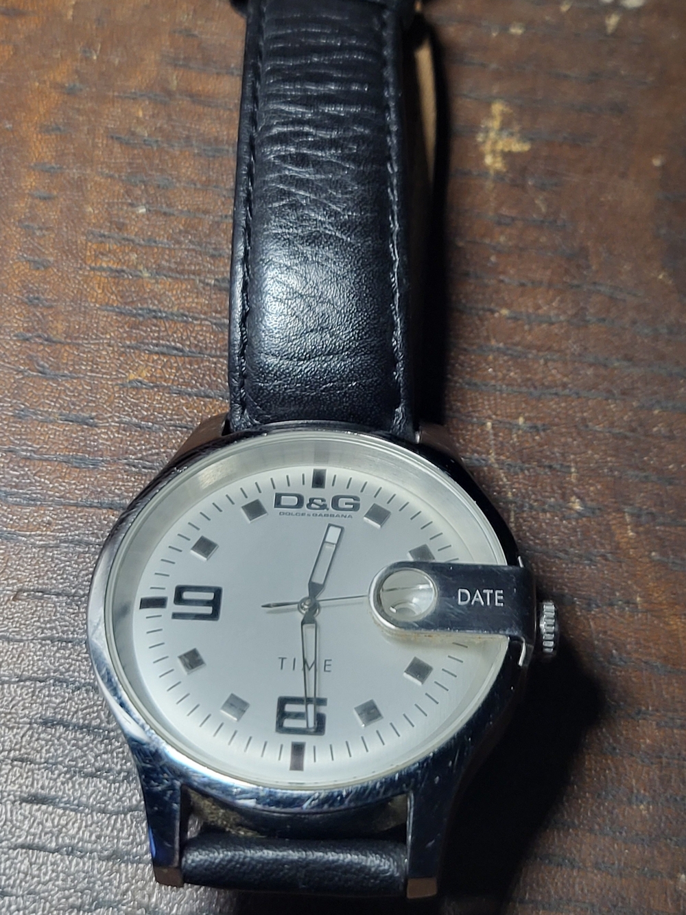 D&G Silver Case Watch with Black Leather Strap and White Dial - Picture 2 of 5